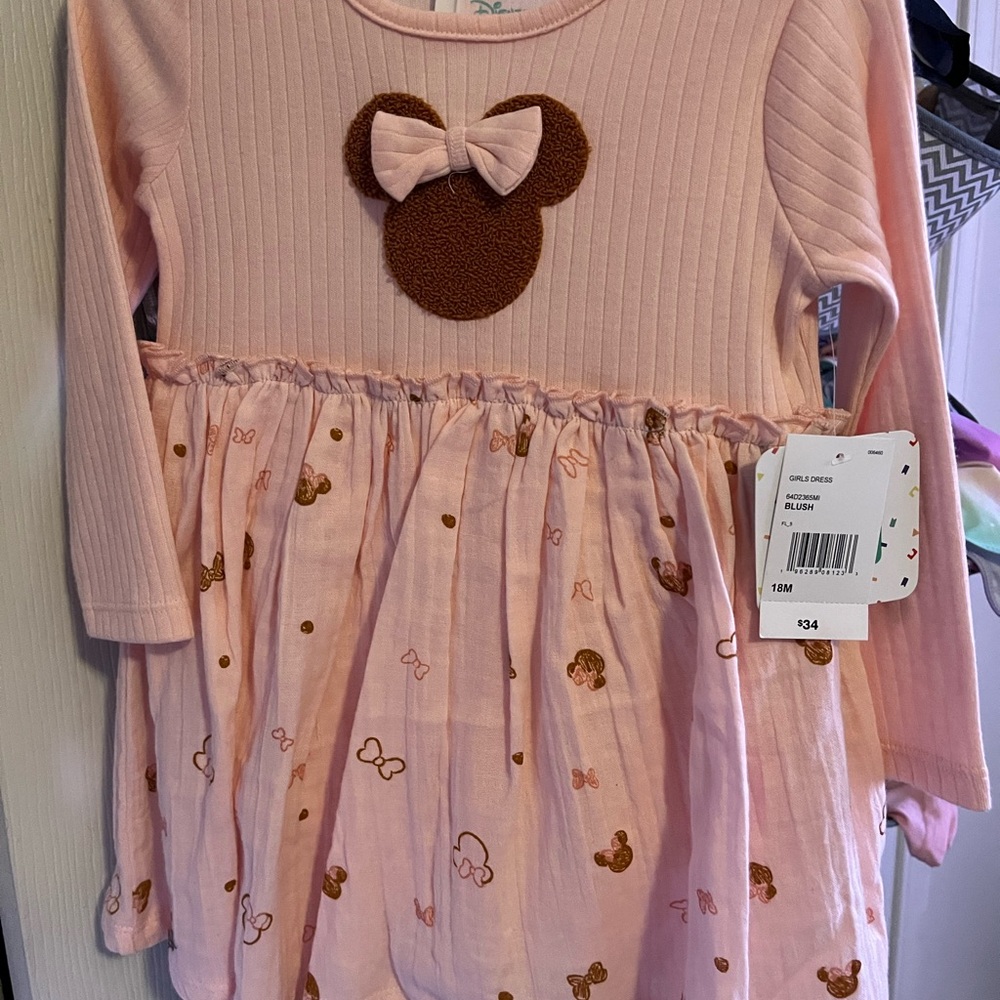 Pink Long Sleeve Minnie Mouse  Dress